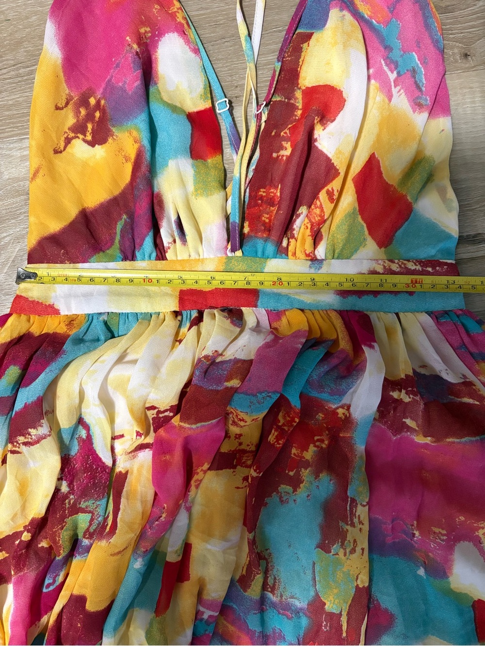 Papaya V-Neck Maxi Dress in Pink, Yellow & Teal Great for a Summer Wedding - Picture 9 of 10